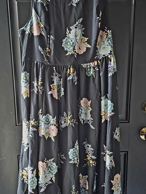Torrid Black Floral Midi Dress with Pockets